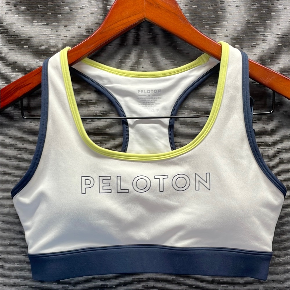 Peloton White and Blue Racerback Sports‎ Bra